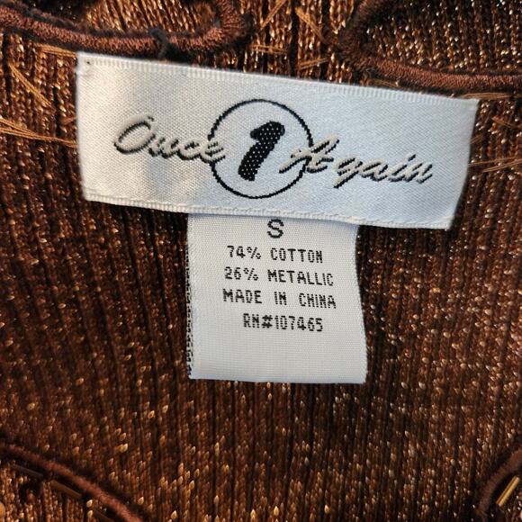 Once Again Sweater Sz Small Women Metallic Gold Brown Ribbed Sequin Fairy Grunge - Picture 9 of 12